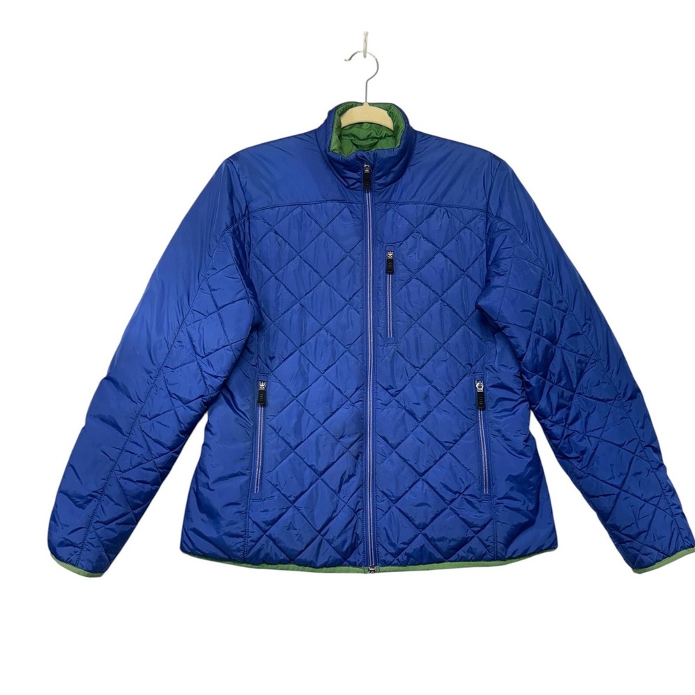 Lands End Blue‎ Quilted Primaloft Puffer Jacket Womens Size S 6-8 Green Lining